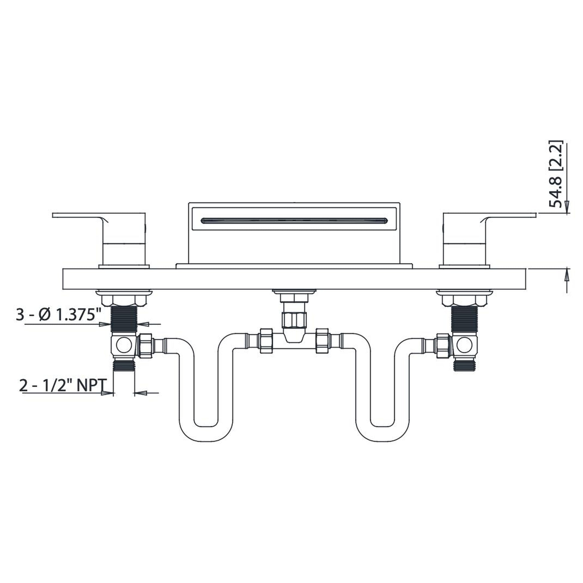 Isenberg Serie 196 13" Three-Hole Brushed Nickel PVD Deck-Mounted Cascade / Sheet Flow Waterfall Roman Bathtub Faucet With Valve Set