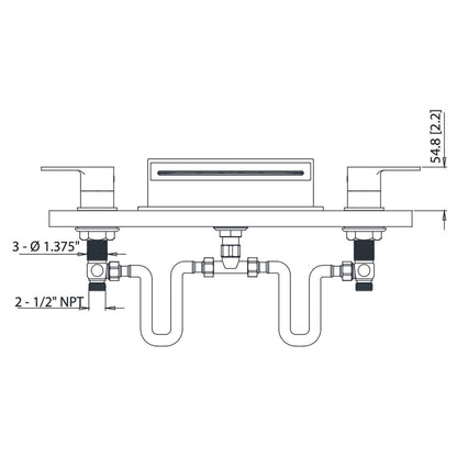 Isenberg Serie 196 13" Three-Hole Brushed Nickel PVD Deck-Mounted Cascade / Sheet Flow Waterfall Roman Bathtub Faucet With Valve Set