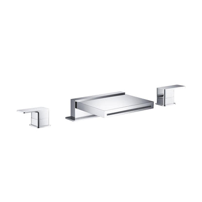 Isenberg Serie 196 13" Three-Hole Brushed Nickel PVD Deck-Mounted Cascade / Sheet Flow Waterfall Roman Bathtub Faucet With Valve Set