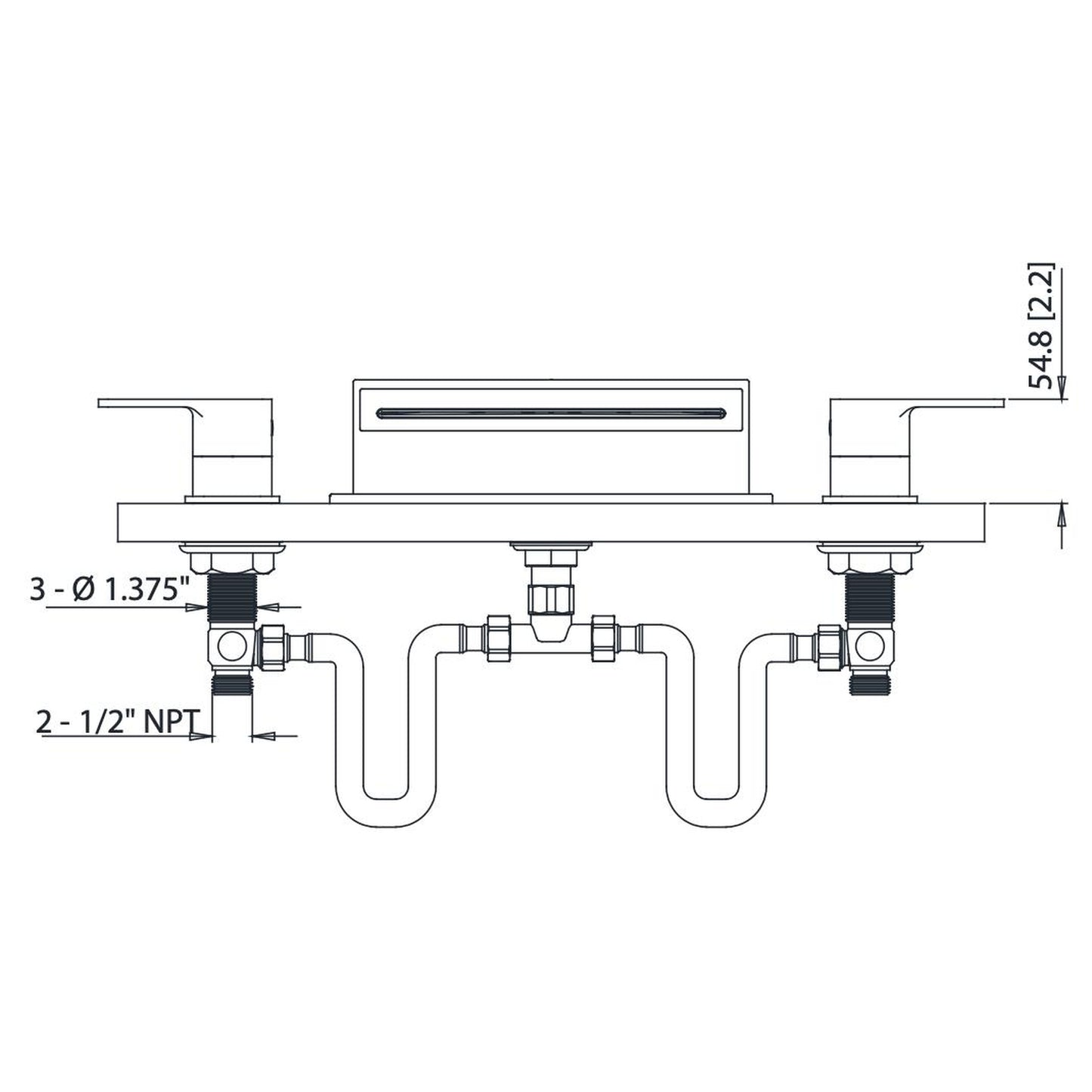 Isenberg Serie 196 13" Three-Hole Chrome Deck-Mounted Cascade / Sheet Flow Waterfall Roman Bathtub Faucet With Valve Set