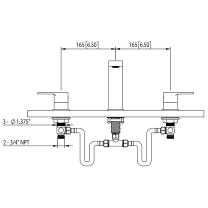 Isenberg Serie 196 14" Three-Hole Brushed Nickel PVD Solid Brass Deck-Mounted Roman Bathtub Faucet