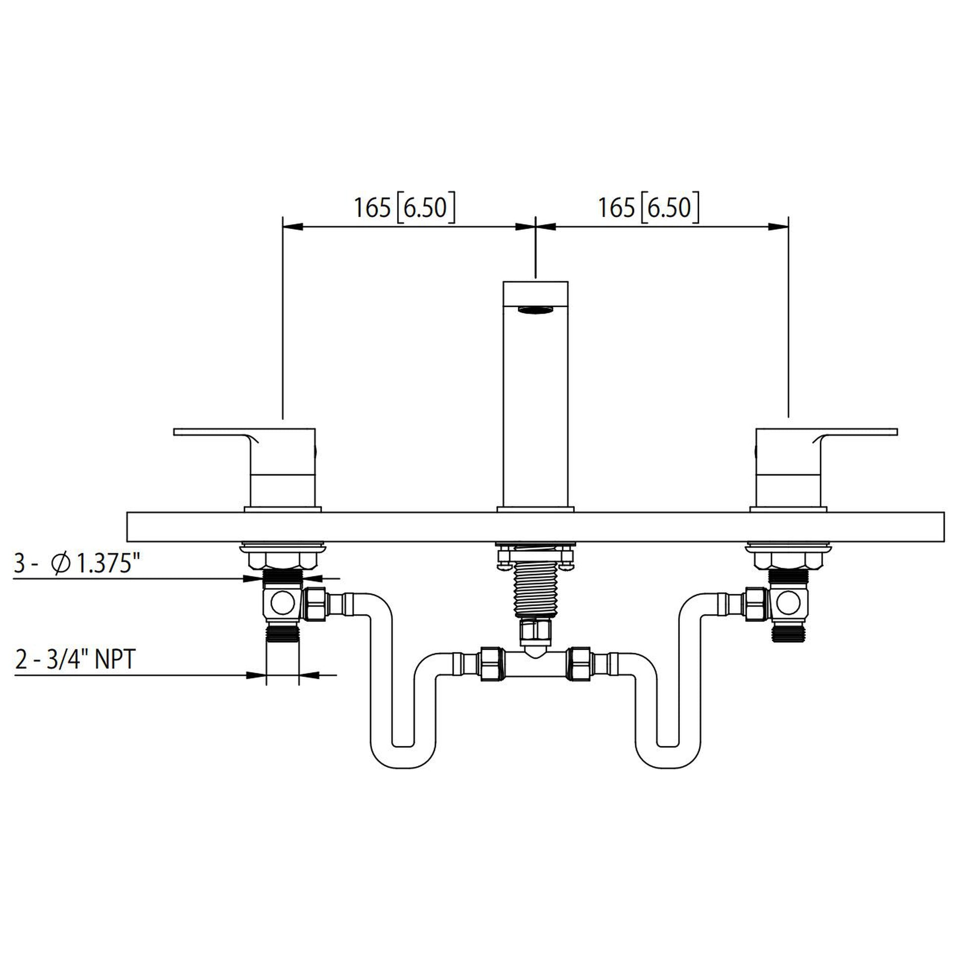 Isenberg Serie 196 14" Three-Hole Chrome Solid Brass Deck-Mounted Roman Bathtub Faucet