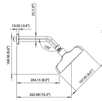 Isenberg Serie 240 7" Single Function Square Curve-Edged Brushed Nickel PVD Solid Brass Rain Shower Head With 8" Wall Mounted Shower Arm