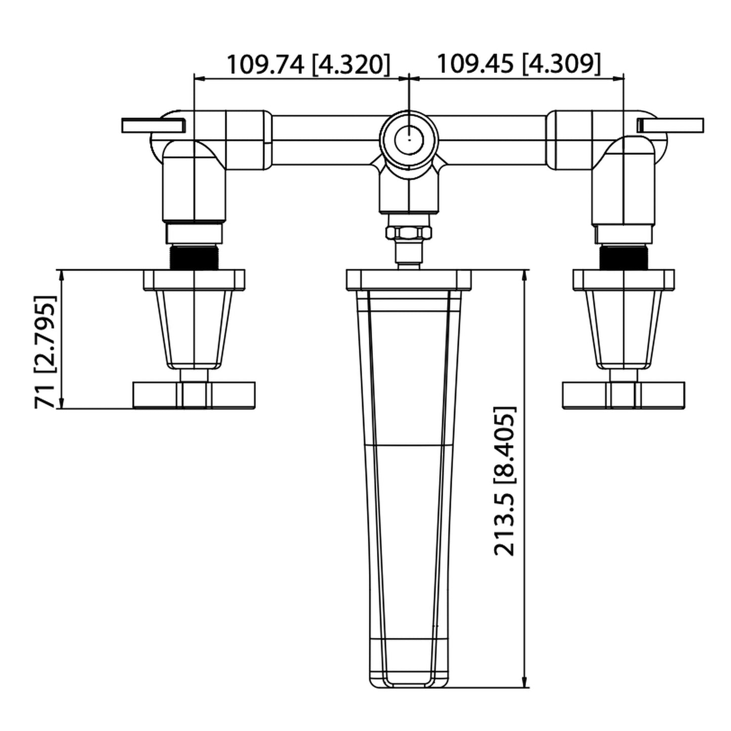 Isenberg Serie 240 9" Three-Hole Brushed Nickel PVD Wall-Mounted Bathroom Sink Faucet With 0.50" Rough-In Valve