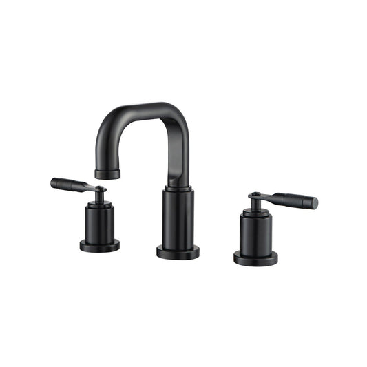 Isenberg Serie 250 14" Three-Hole Matte Black Solid Brass Deck-Mounted Widespread Bathroom Sink Faucet With Overflow Pop-Up Drain