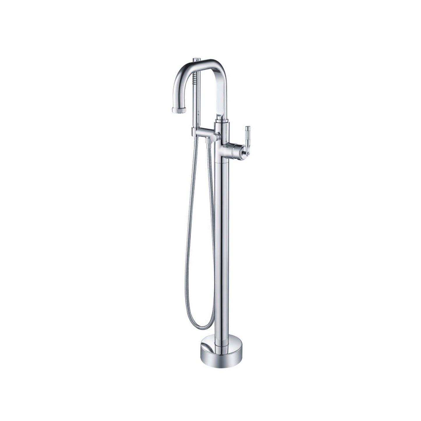 Isenberg Serie 250 40" Chrome Freestanding Floor-Mounted Swivel Bathtub Filler With Integrated Diverter and Hand-Held Shower With Back Flow Prevention Valve