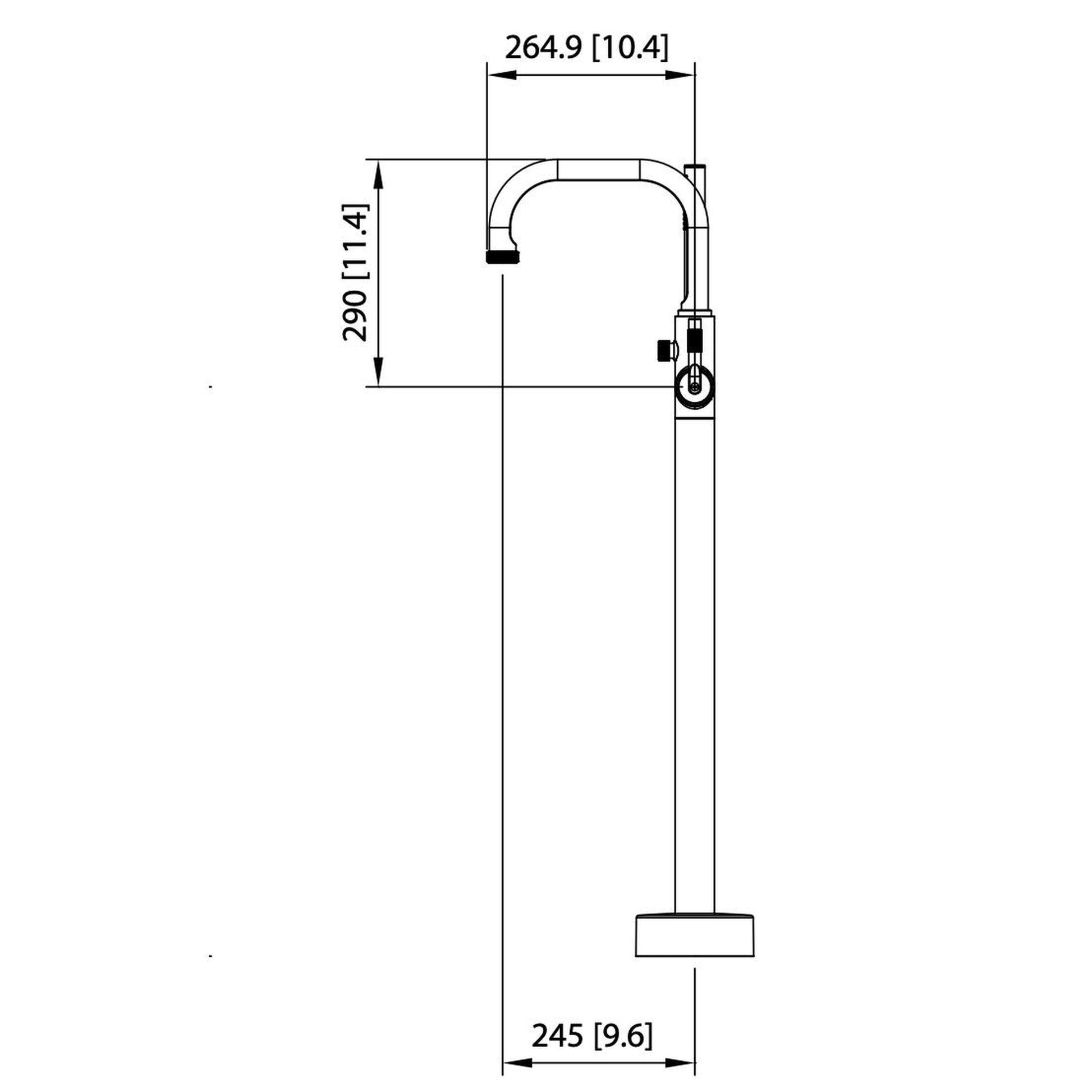 Isenberg Serie 250 40" Matte Black Freestanding Floor-Mounted Swivel Bathtub Filler With Integrated Diverter and Hand-Held Shower With Back Flow Prevention Valve