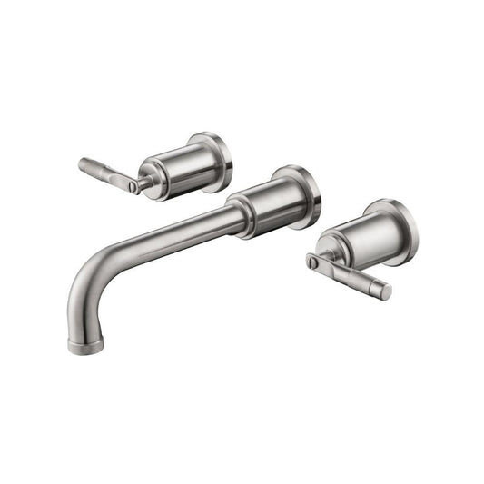Isenberg Serie 250 8" Three-Hole Brushed Nickel PVD Wall-Mounted Bathroom Sink Faucet With 0.50" Rough-In Valve