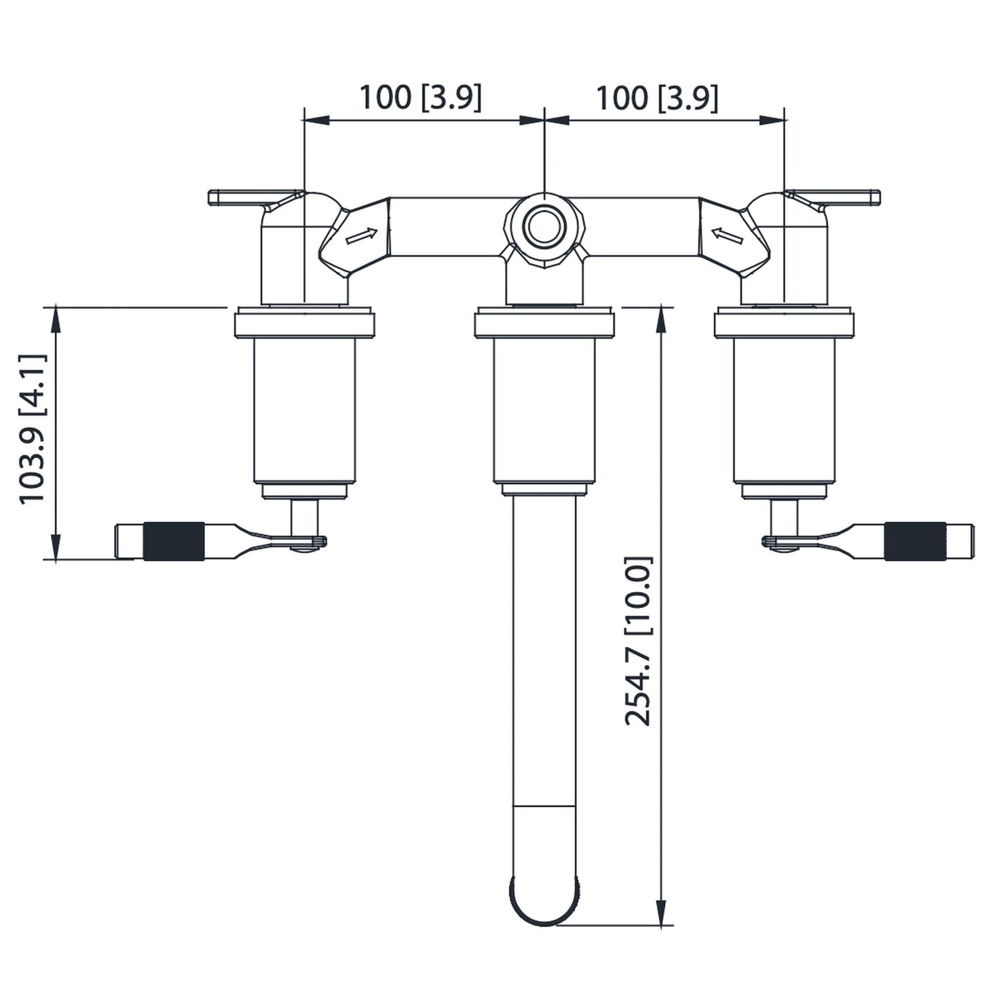 Isenberg Serie 250 8" Three-Hole Brushed Nickel PVD Wall-Mounted Bathtub Faucet