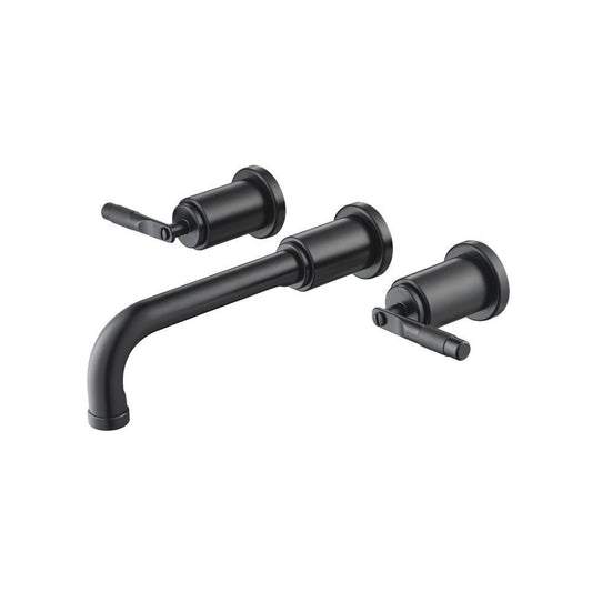 Isenberg Serie 250 8" Three-Hole Matte Black Wall-Mounted Bathroom Sink Faucet With 0.50" Rough-In Valve