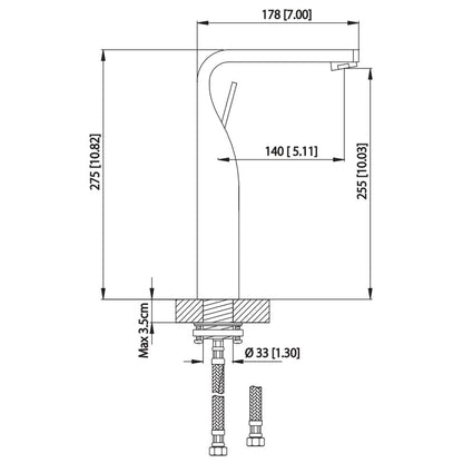 Isenberg Serie 260 11" Single-Hole Brushed Nickel PVD Deck-Mounted Vessel Bathroom Sink Faucet