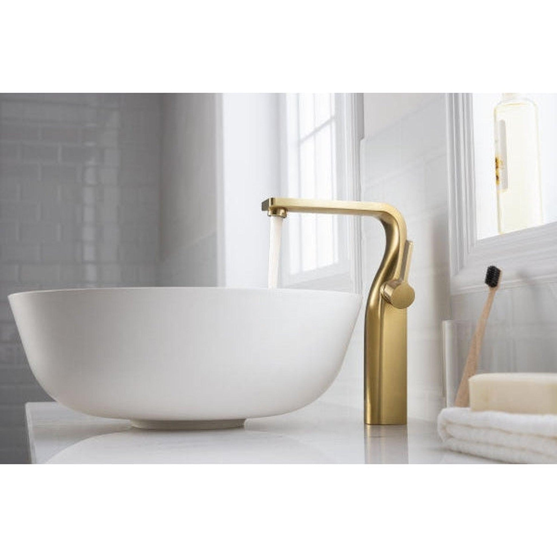 Isenberg Serie 260 11" Single-Hole Satin Brass PVD Deck-Mounted Vessel Bathroom Sink Faucet