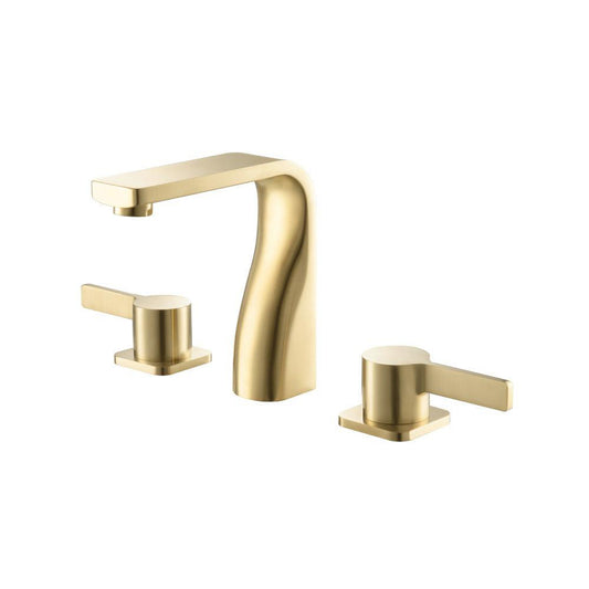 Isenberg Serie 260 8" Three-Hole Satin Brass PVD Solid Brass Deck-Mounted Widespread Bathroom Sink Faucet With Overflow Pop-Up Drain