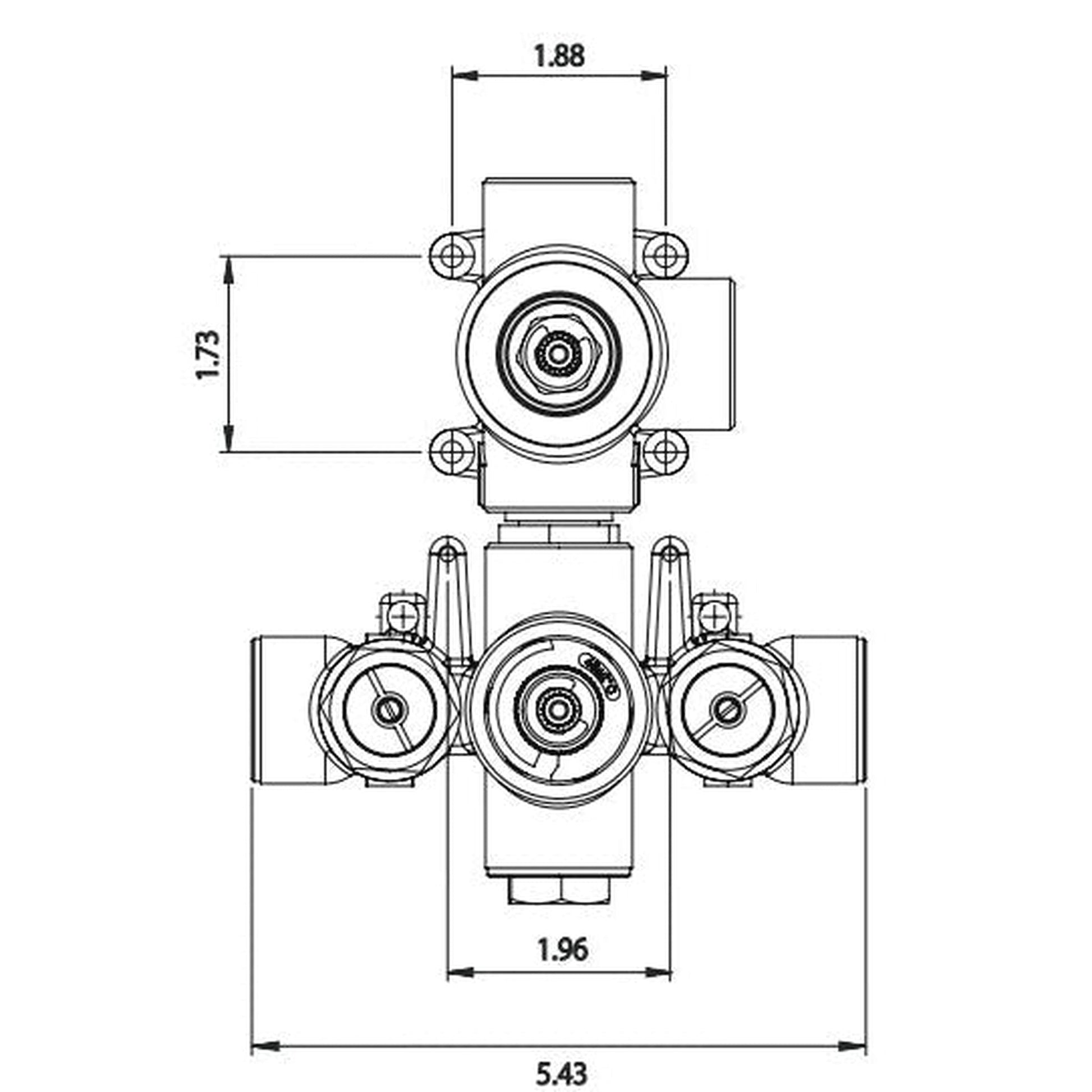 Isenberg Universal Fixtures 0.75" Rough Brass 2-Output Wall-Mounted Thermostatic Shower Valve With 2-Way Non-Shared Diverter Cartridge And Integrated Volume Control