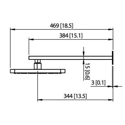 Isenberg Universal Fixtures 10" Single Function Square Curve-Edged Brushed Nickel PVD Solid Brass Rain Shower Head With 15" Wall Mounted Shower Arm