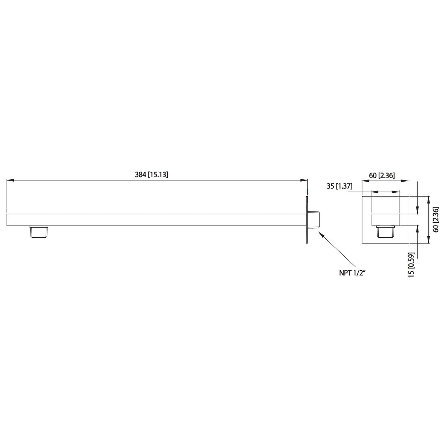 Isenberg Universal Fixtures 10" Single Function Square Curve-Edged Brushed Nickel PVD Solid Brass Rain Shower Head With 15" Wall Mounted Shower Arm