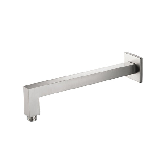 Isenberg Universal Fixtures 12" Brushed Nickel PVD Solid Brass Wall-Mounted Shower Arm With Angled Extension and Square Sliding Flange