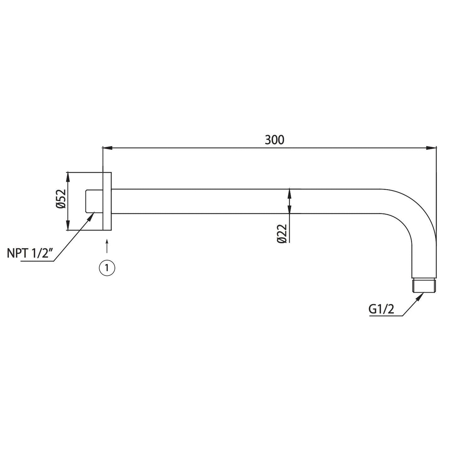 Isenberg Universal Fixtures 12" Brushed Nickel PVD Solid Brass Wall-Mounted Shower Arm With J-Shape Extension and Round Sliding Flange