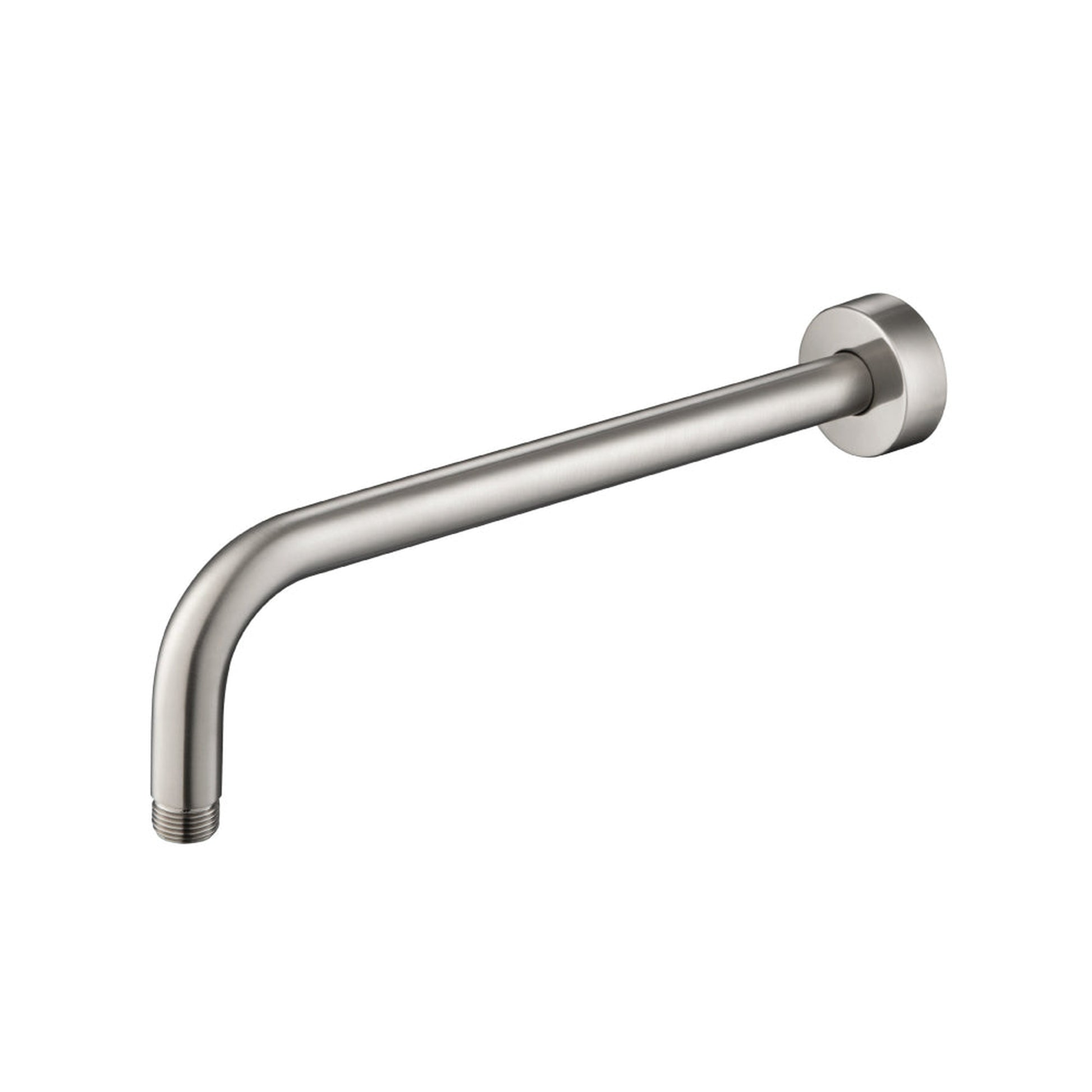 Isenberg Universal Fixtures 12" Brushed Nickel PVD Solid Brass Wall-Mounted Shower Arm With J-Shape Extension and Round Sliding Flange