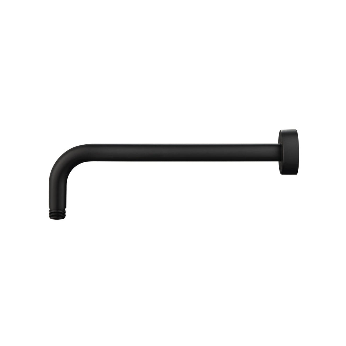 Isenberg Universal Fixtures 12" Matte Black Solid Brass Wall-Mounted Shower Arm With J-Shape Extension and Round Sliding Flange