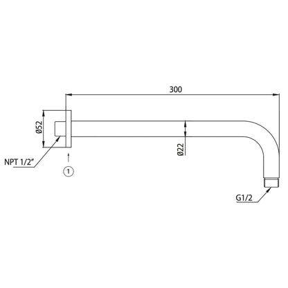 Isenberg Universal Fixtures 12" Matte Black Solid Brass Wall-Mounted Shower Arm With J-Shape Extension and Round Sliding Flange