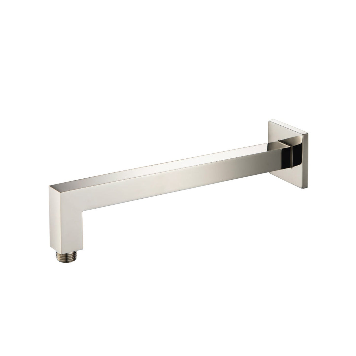 Isenberg Universal Fixtures 12" Polished Nickel PVD Solid Brass Wall-Mounted Shower Arm With Angled Extension and Square Sliding Flange