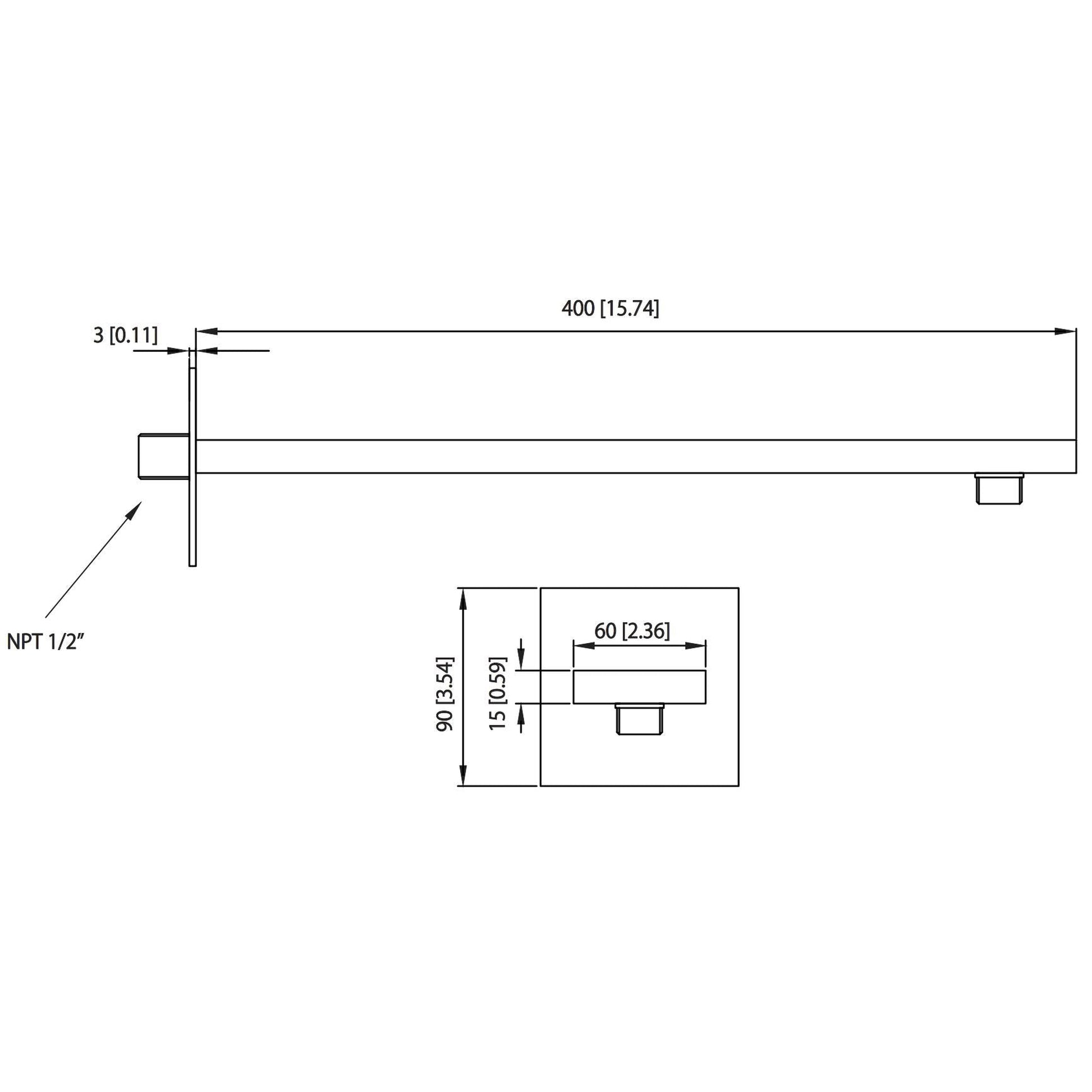 Isenberg Universal Fixtures 12" Single Function Square Brushed Nickel PVD Solid Brass Rain Shower Head With 16" Wall Mounted Shower Arm and Adjustable Flange