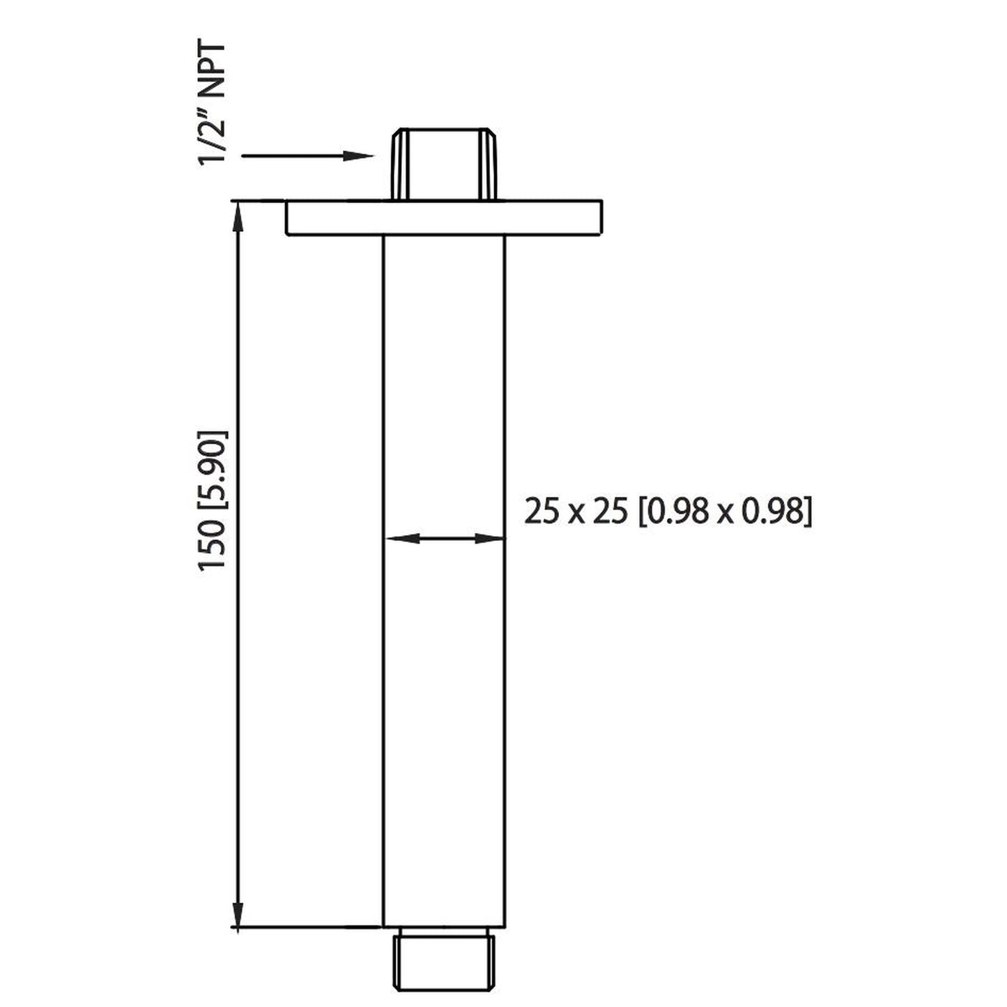 Isenberg Universal Fixtures 12" Single Function Square Brushed Nickel PVD Solid Brass Rain Shower Head With 6" Ceiling Mounted Shower Arm