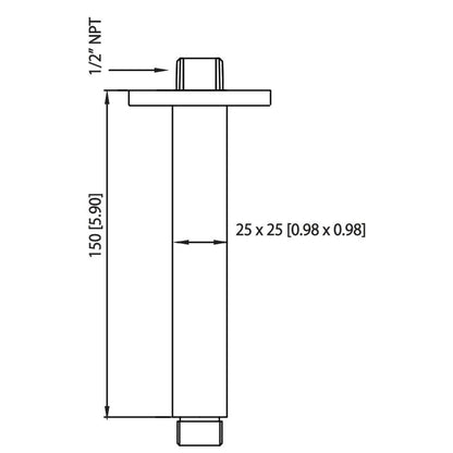 Isenberg Universal Fixtures 12" Single Function Square Brushed Nickel PVD Solid Brass Rain Shower Head With 6" Ceiling Mounted Shower Arm