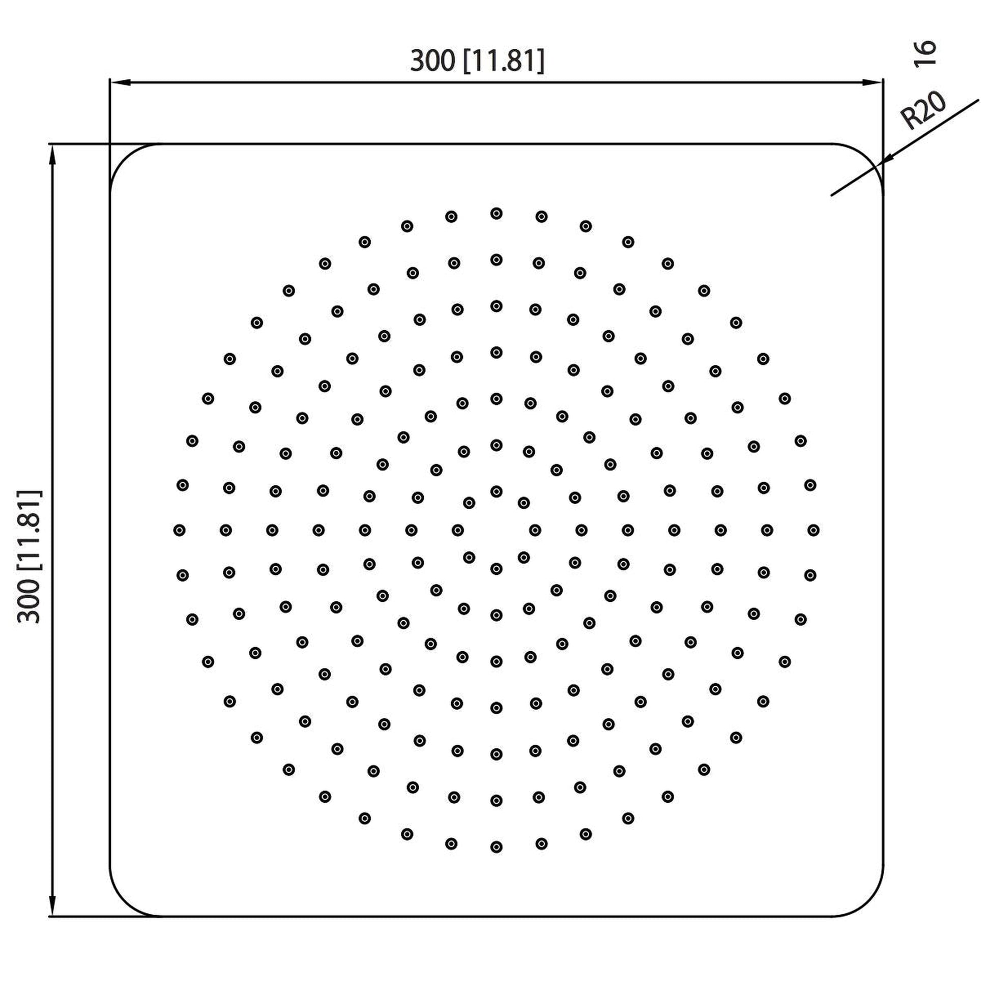 Isenberg Universal Fixtures 12" Single Function Square Curve-Edged Brushed Nickel PVD Solid Brass Rain Shower Head