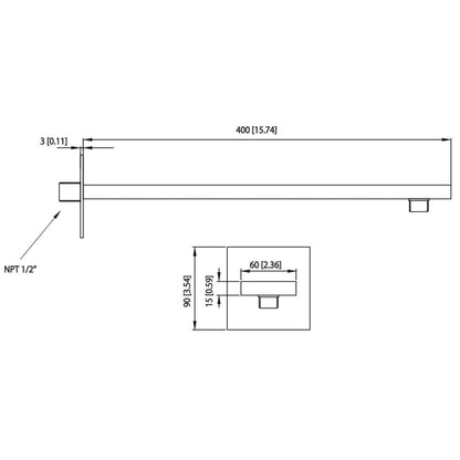 Isenberg Universal Fixtures 12" Single Function Square Curve-Edged Brushed Nickel PVD Solid Brass Rain Shower Head With 16" Wall Mounted Shower Arm