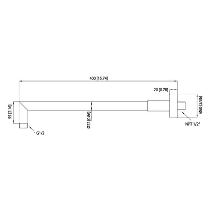 Isenberg Universal Fixtures 16" Brushed Nickel PVD Solid Brass Wall-Mounted Shower Arm With Angled Extension and Round Sliding Flange