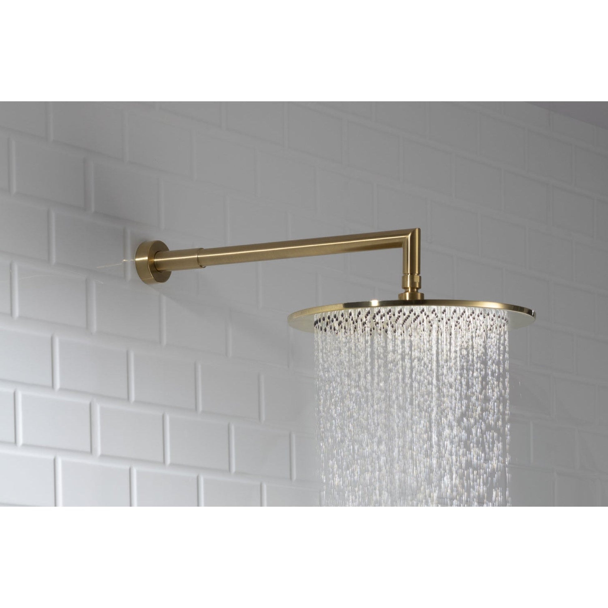 Isenberg Universal Fixtures 16" Brushed Nickel PVD Solid Brass Wall-Mounted Shower Arm With Angled Extension and Round Sliding Flange