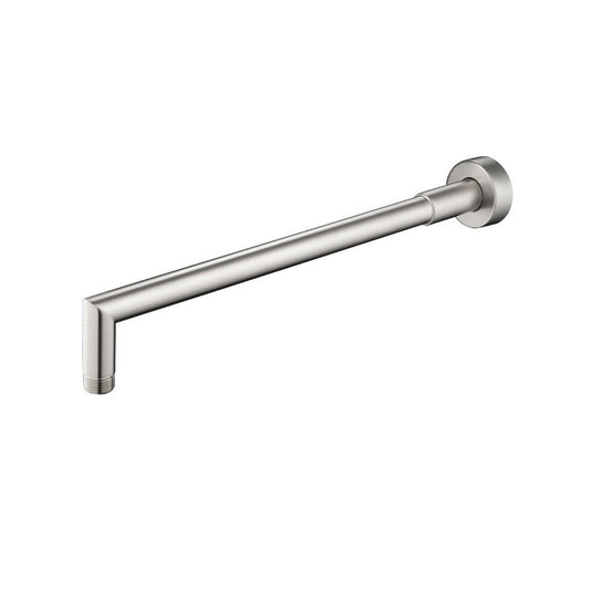 Isenberg Universal Fixtures 16" Brushed Nickel PVD Solid Brass Wall-Mounted Shower Arm With Angled Extension and Round Sliding Flange
