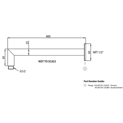 Isenberg Universal Fixtures 16" Brushed Nickel PVD Solid Brass Wall-Mounted Shower Arm With Angled Extension and Square Sliding Flange