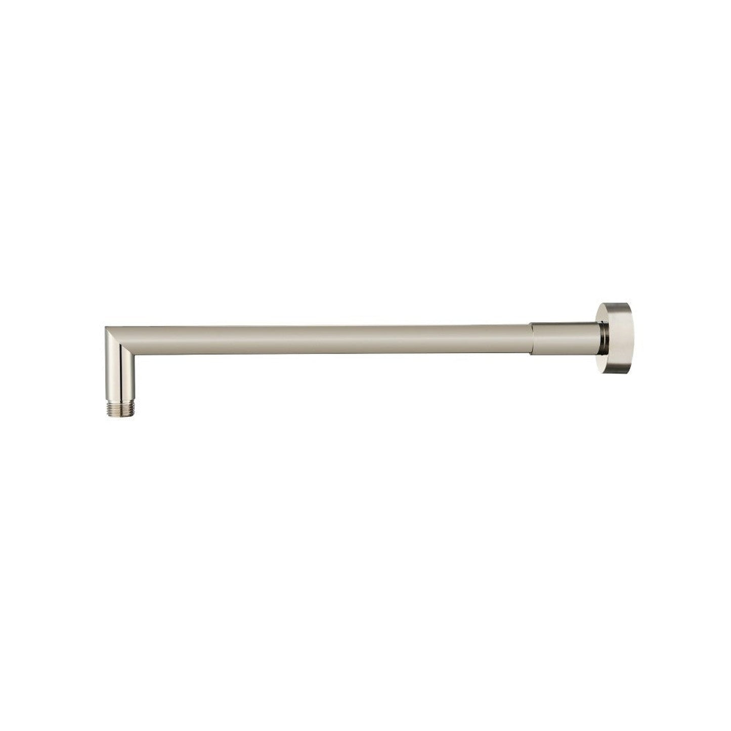 Isenberg Universal Fixtures 16" Polished Nickel PVD Solid Brass Wall-Mounted Shower Arm With Angled Extension and Round Sliding Flange