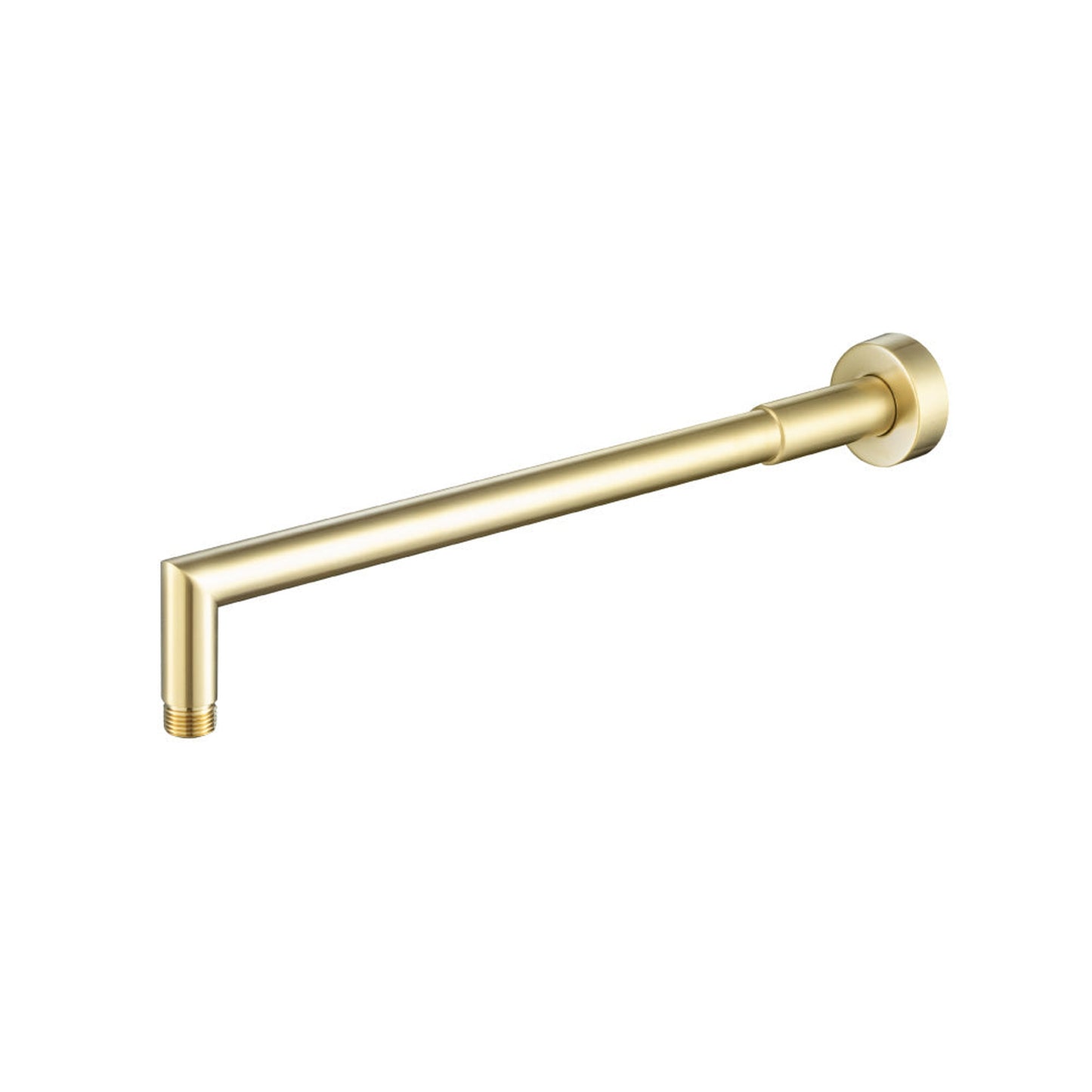 Isenberg Universal Fixtures 16" Satin Brass PVD Solid Brass Wall-Mounted Shower Arm With Angled Extension and Round Sliding Flange