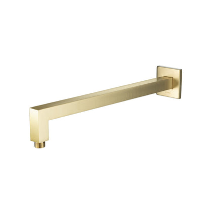 Isenberg Universal Fixtures 16" Satin Brass PVD Solid Brass Wall-Mounted Shower Arm With Angled Extension and Square Sliding Flange