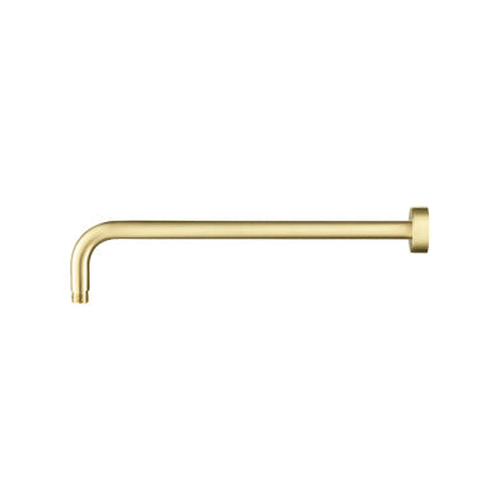 Isenberg Universal Fixtures 16" Satin Brass PVD Solid Brass Wall-Mounted Shower Arm With J-Shape Extension and Round Sliding Flange