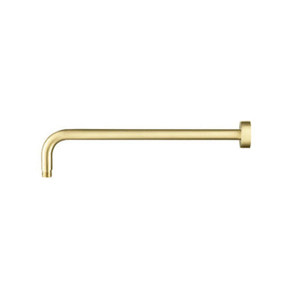 Isenberg Universal Fixtures 16" Satin Brass PVD Solid Brass Wall-Mounted Shower Arm With J-Shape Extension and Round Sliding Flange