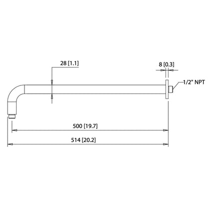 Isenberg Universal Fixtures 20" Brushed Nickel PVD Solid Brass Wall-Mounted Shower Arm With J-Shape Extension and Round Sliding Flange