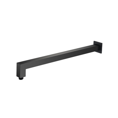 Isenberg Universal Fixtures 20" Matte Black Solid Brass Wall-Mounted Shower Arm With Angled Extension and Square Sliding Flange