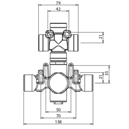 Isenberg Universal Fixtures 6" 3-Output Rough Brass Wall-Mounted Thermostatic Shower Valve With 3-Way Non-Shared / Shared Diverter Cartridge And Integrated Volume Control