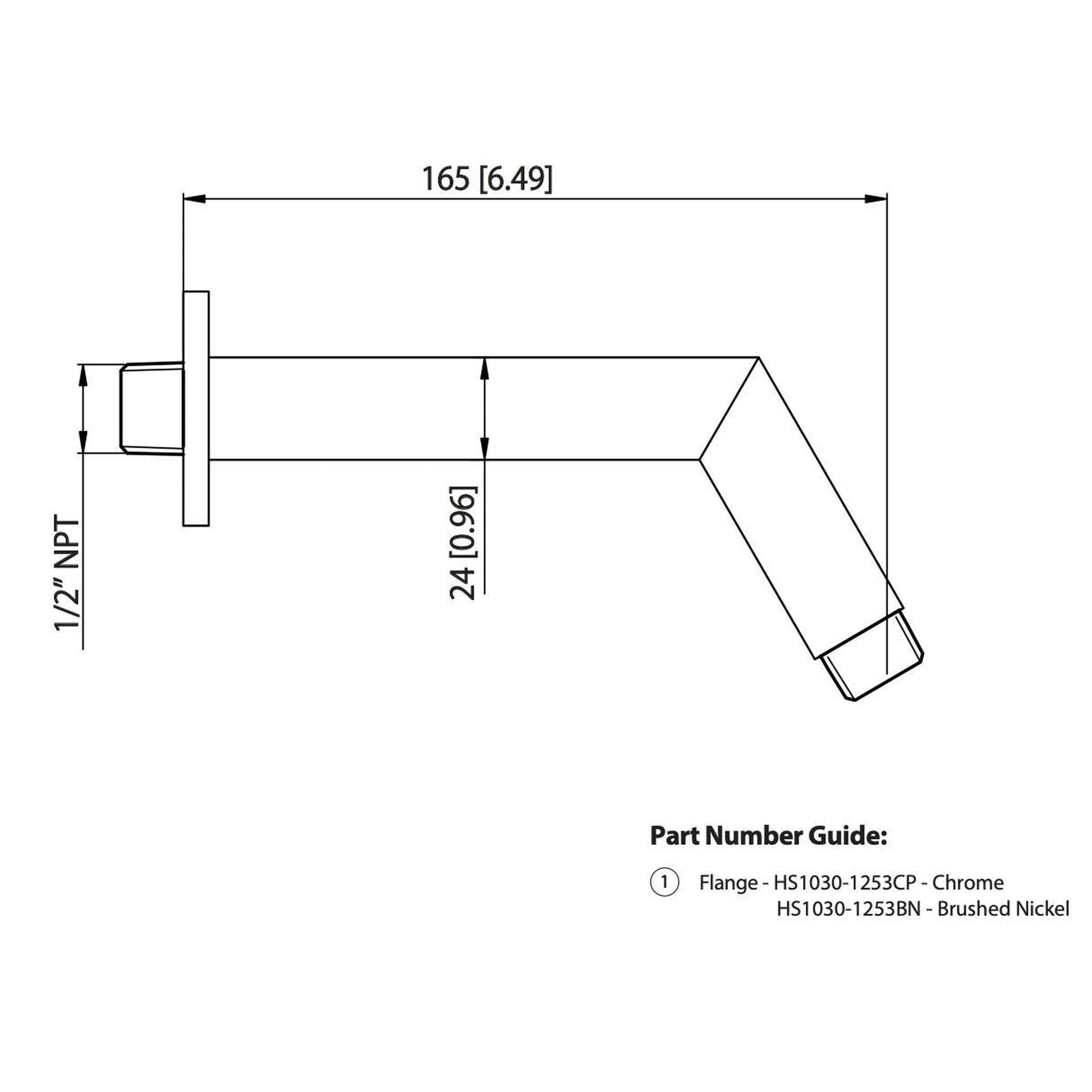 Isenberg Universal Fixtures 6" Brushed Nickel PVD Solid Brass Wall-Mounted Standard Shower Arm With Square Sliding Flange