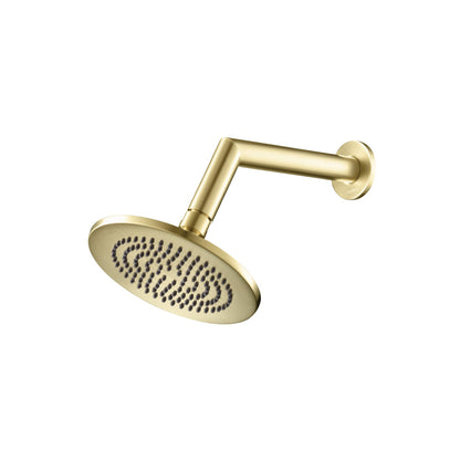 Isenberg Universal Fixtures 6" Single Function Round Satin Brass PVD Solid Brass Rain Shower Head With 7" Wall Mounted Shower Arm