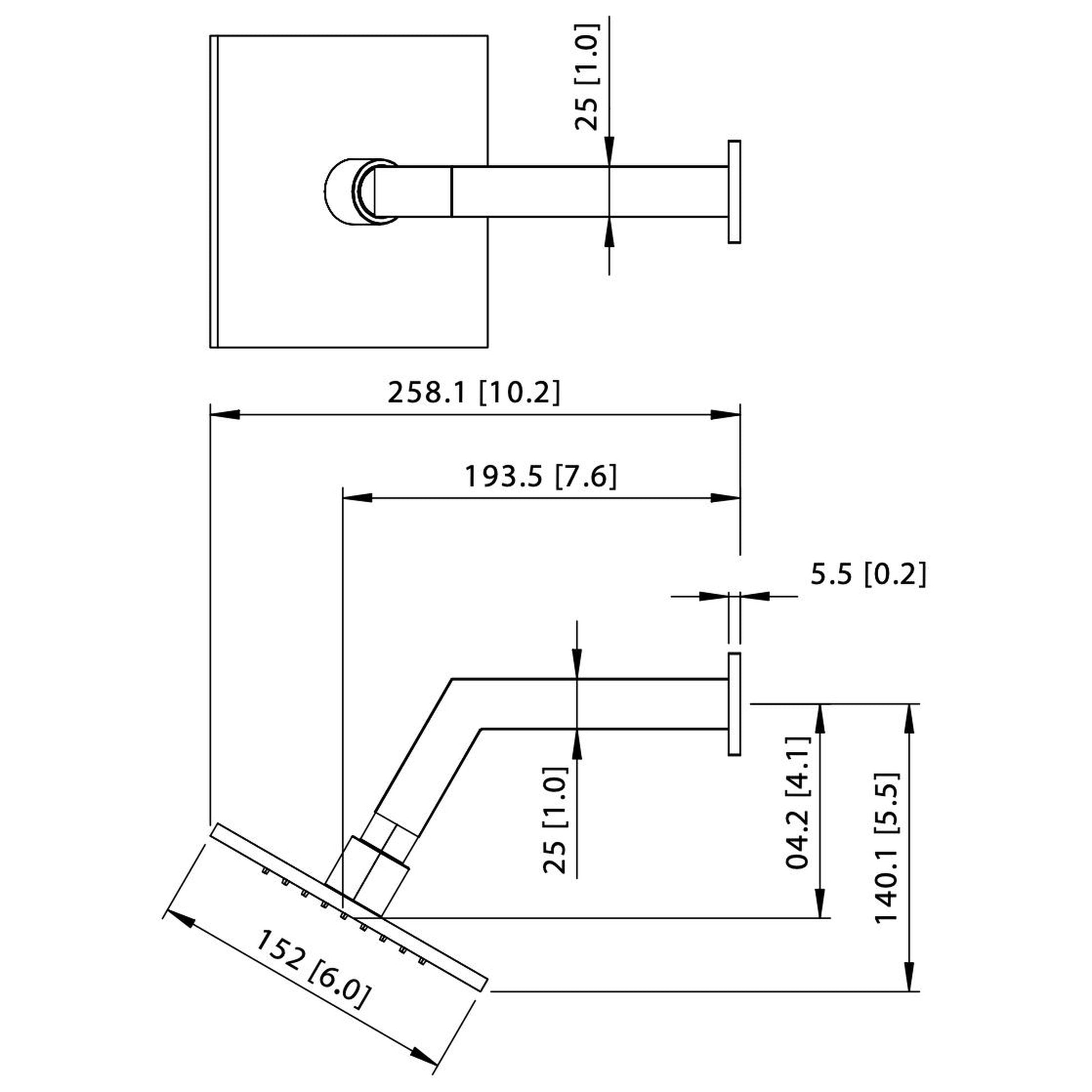 Isenberg Universal Fixtures 6" Single Function Square Chrome Solid Brass Rain Shower Head With 8" Wall Mounted Shower Arm