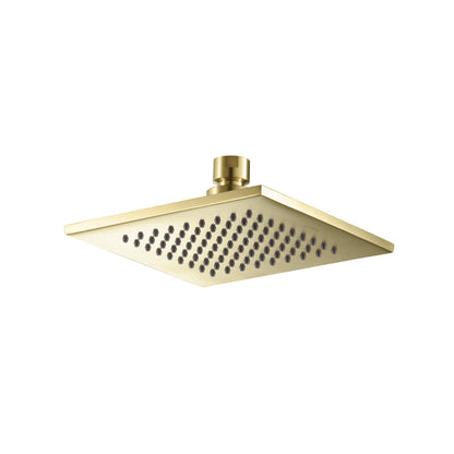 Isenberg Universal Fixtures 6" Single Function Square Satin Brass PVD Solid Brass Rain Shower Head With 8" Wall Mounted Shower Arm