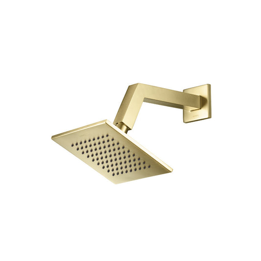 Isenberg Universal Fixtures 6" Single Function Square Satin Brass PVD Solid Brass Rain Shower Head With 8" Wall Mounted Shower Arm