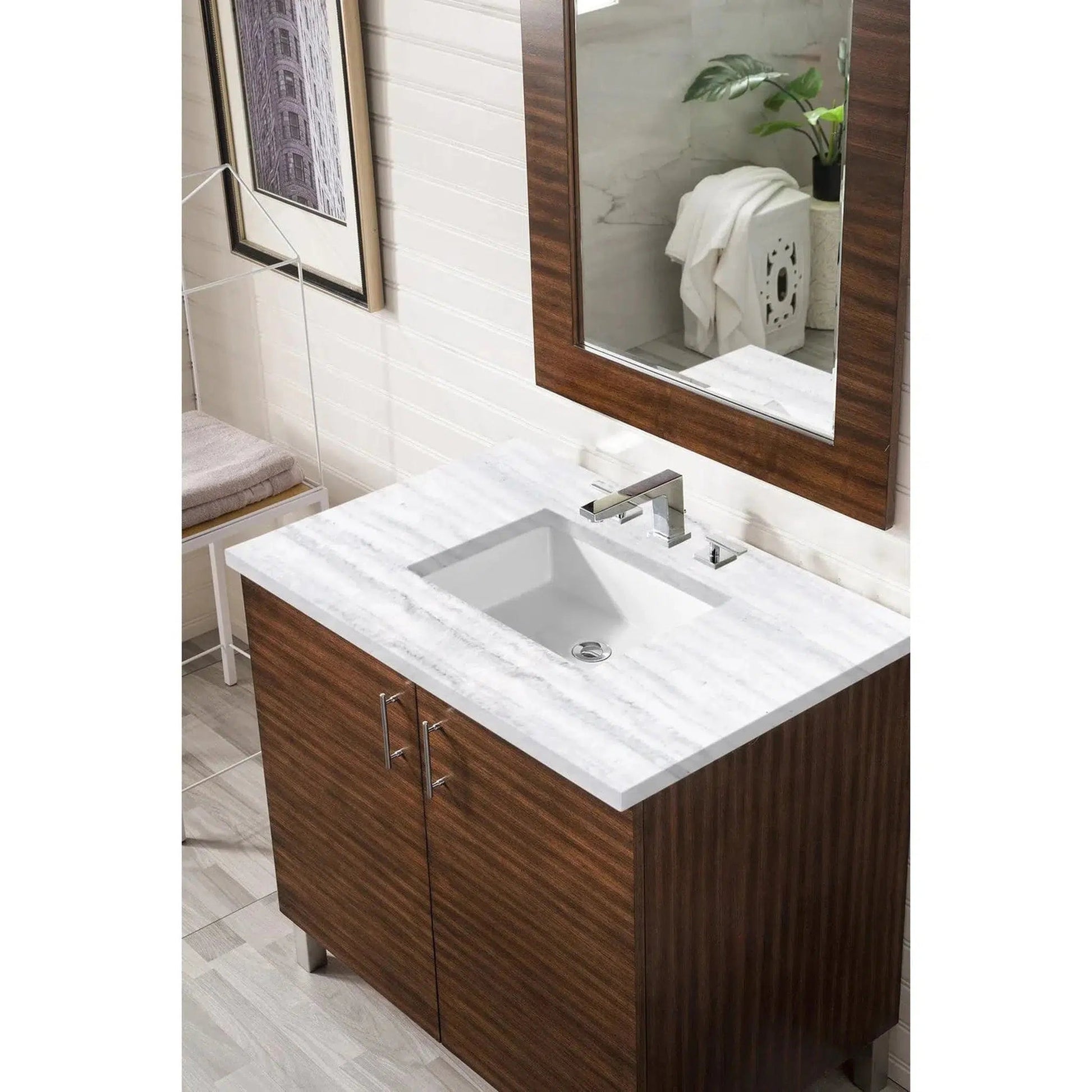 James Martin 36" x 24" Single Arctic Fall Solid Surface Bathroom Vanity Top With Rectangular Ceramic Sink