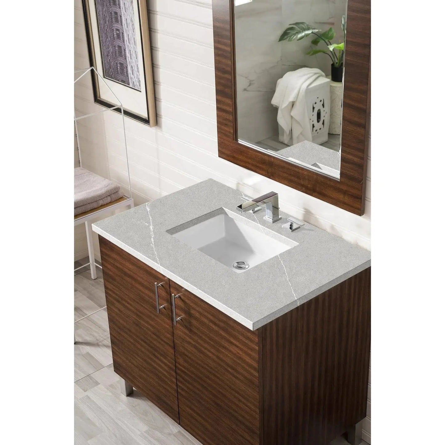 James Martin 36" x 24" Single Eternal Serena Quartz Bathroom Vanity Top With Rectangular Ceramic Sink